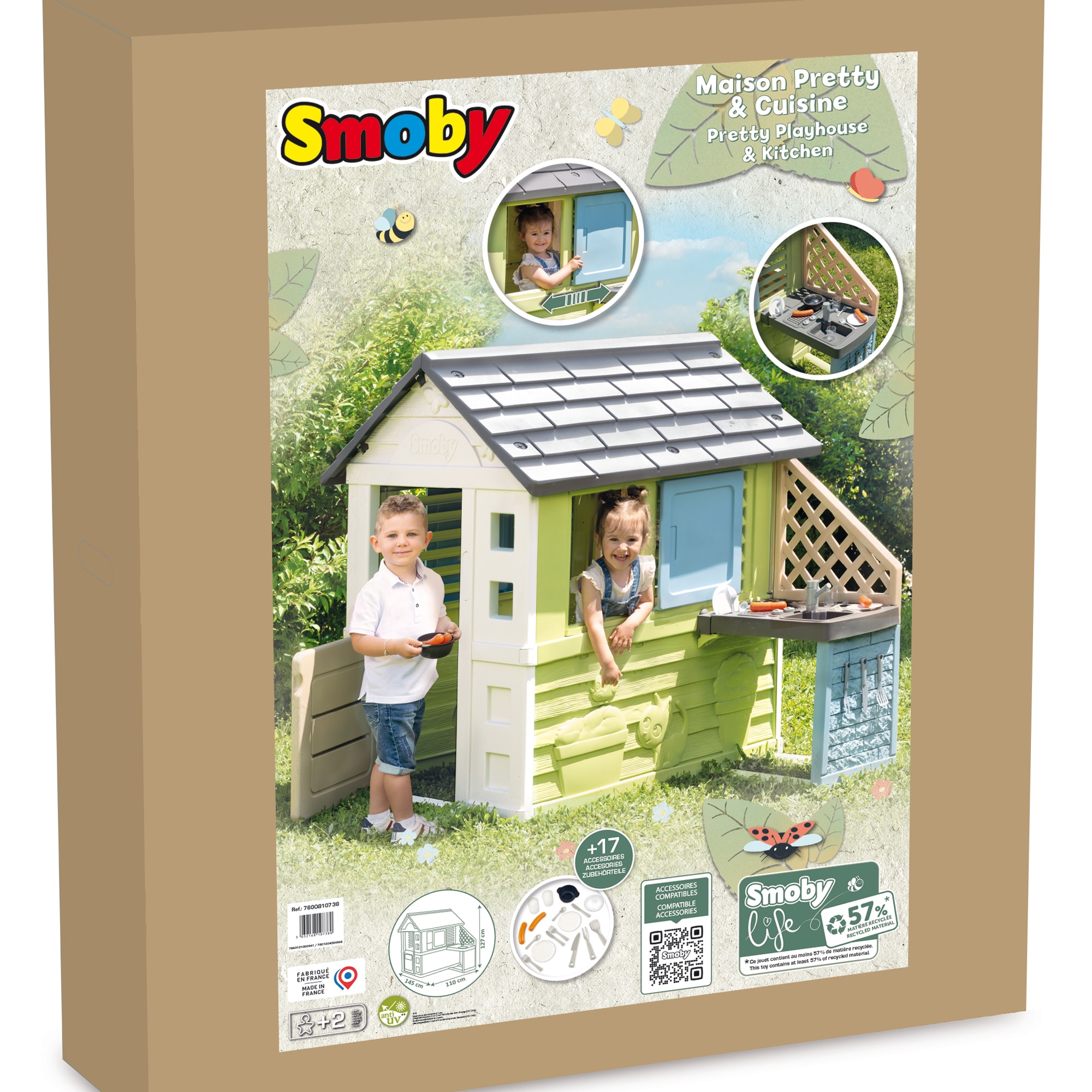 Casa Pretty con cocina. Casa Pretty: 1 puerta baja y 2 ventanas con contraventas correderas,una cocina con fregadero, grill y 17 ac. Smoby Life 6