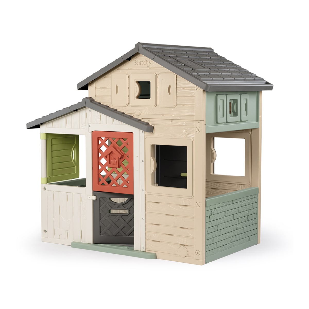 Evo friends house. Casa amplia, altura 160 cm., puerta con mirilla, media puerta trasera. 6 ventanas y 2 contraventanas(360º) y buzón. Smoby Life 1