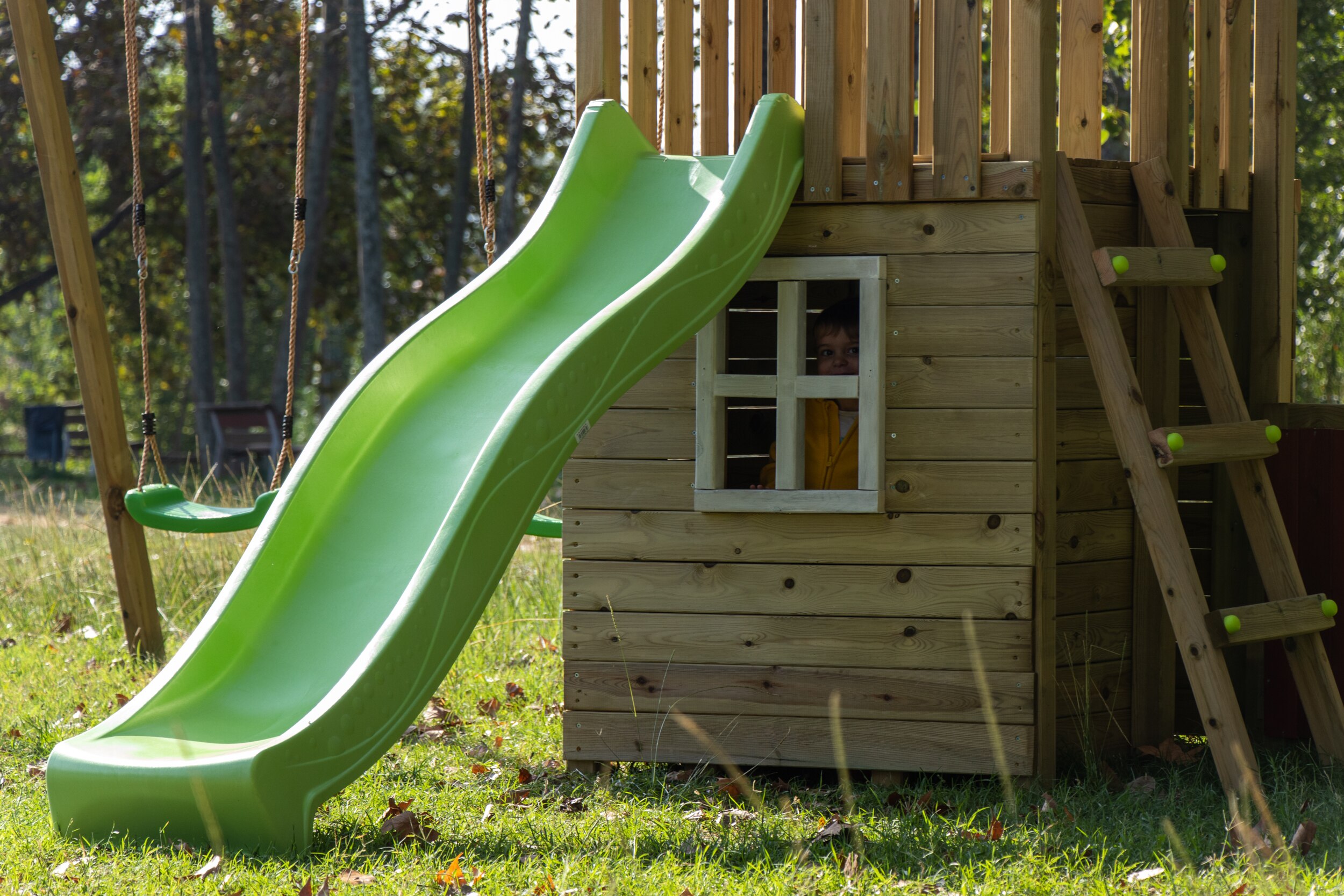 Parque infantil Masgames Tibidabo L con casita y columpio doble 5