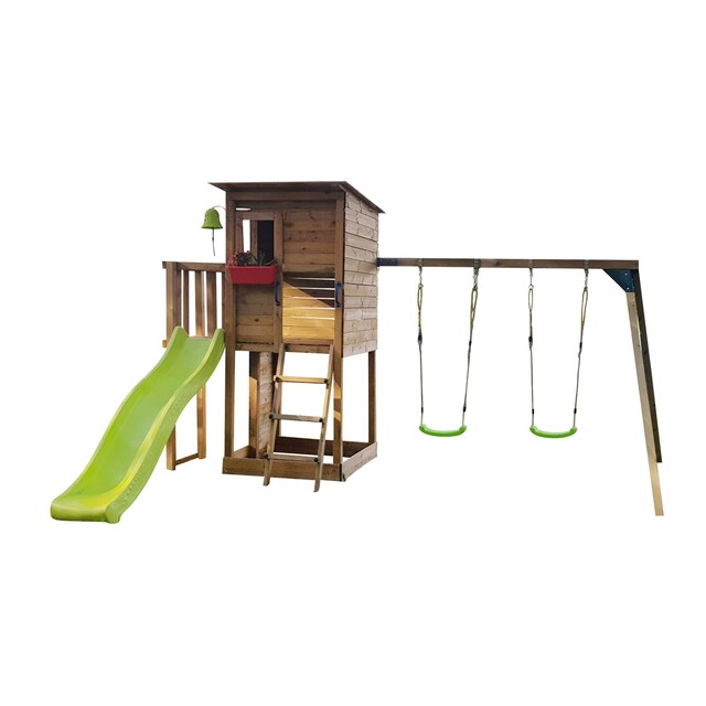 Parque infantil Masgames Taga L con pared de escalada y columpio doble