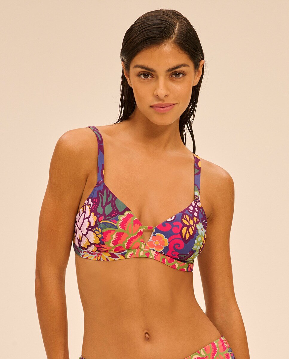 Top de Biquíni com Aros Ocultos e Forma Triangular Multicolor-1