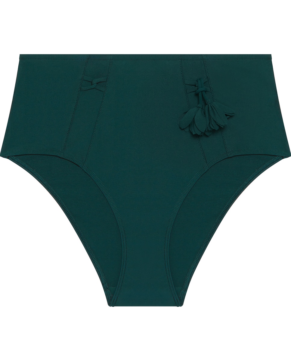 Cueca de Biquíni com Cintura Subida Verde-escuro-4
