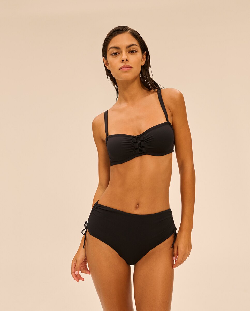 Cueca de Biquíni com Cintura Subida Preto-5