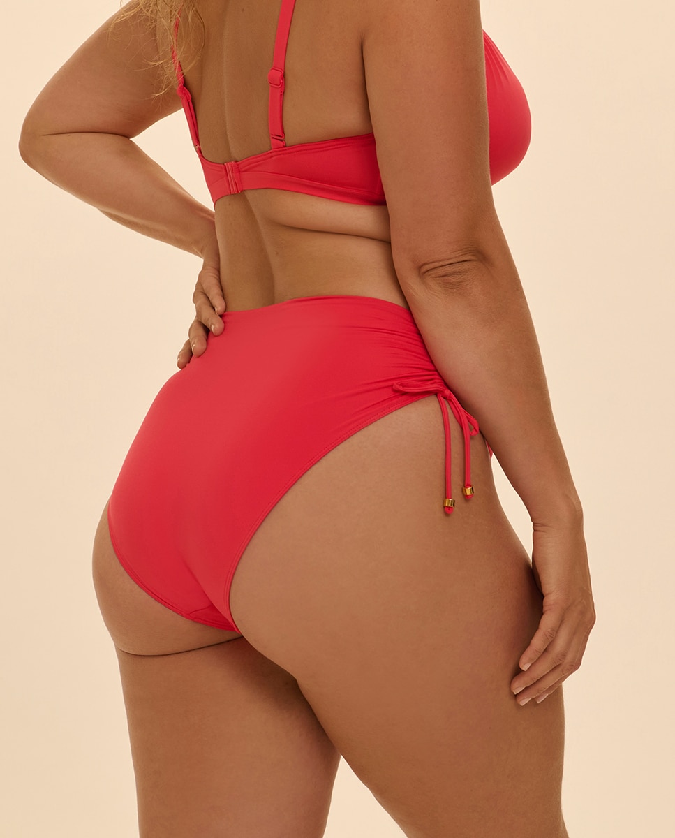 Cueca de Biquíni com Cintura Subida Vermelho-7