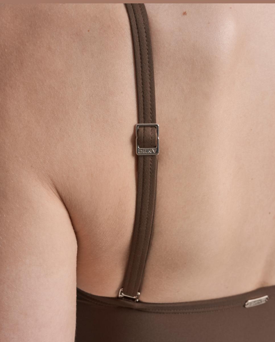 Fato de Banho Redutor Bandeau Franzido com Aro em U Castanho-5
