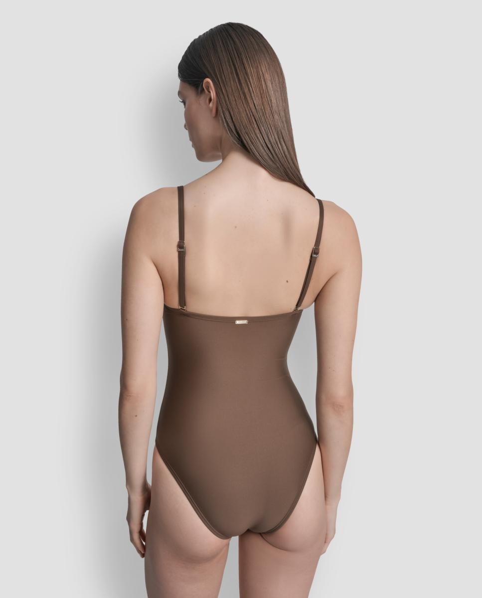 Fato de Banho Redutor Bandeau Franzido com Aro em U Castanho-7