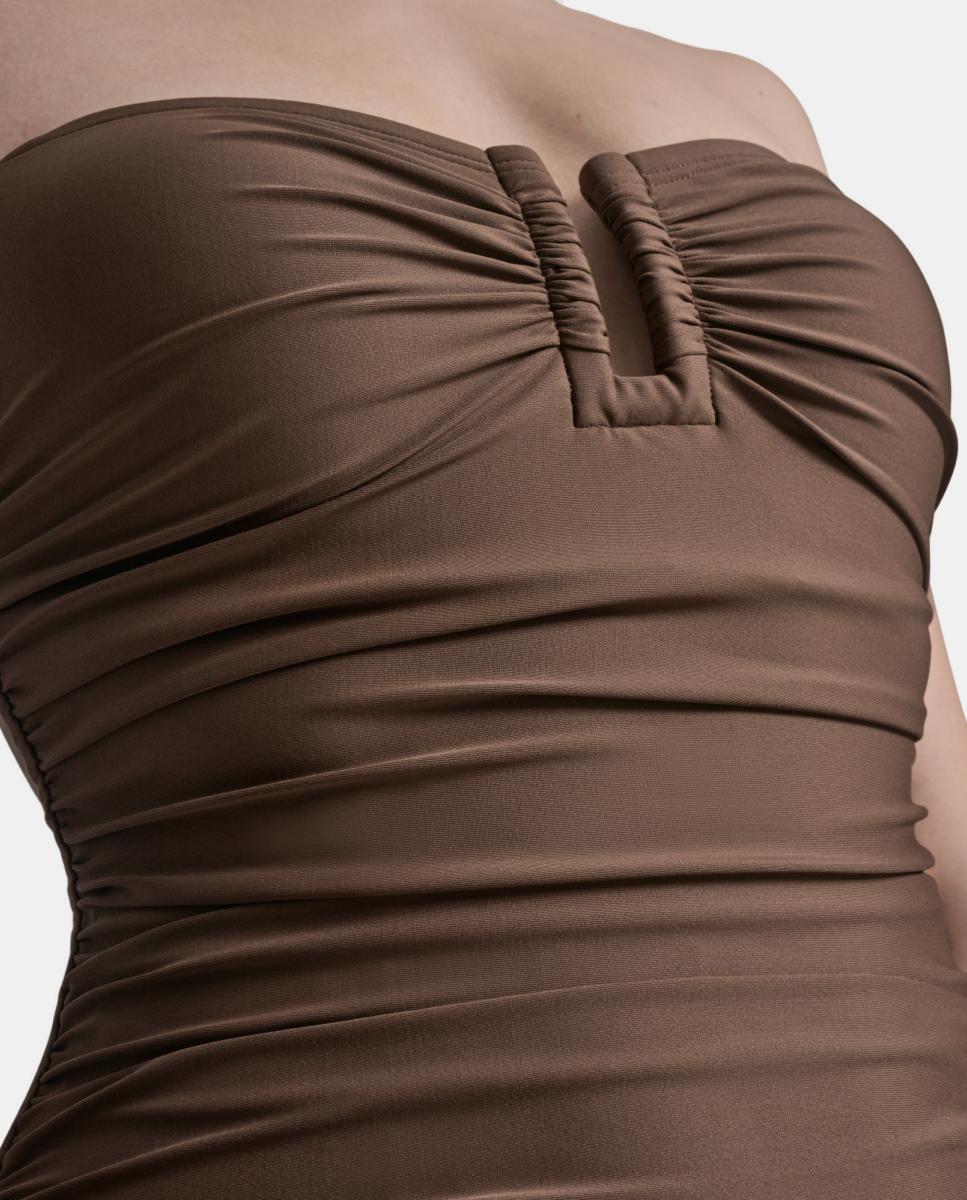 Fato de Banho Redutor Bandeau Franzido com Aro em U Castanho-10
