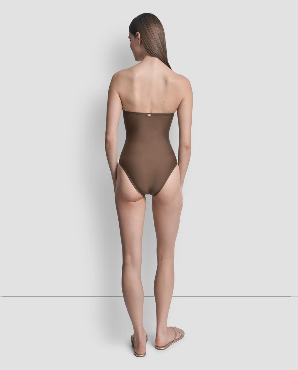 Fato de Banho Redutor Bandeau Franzido com Aro em U Castanho-12