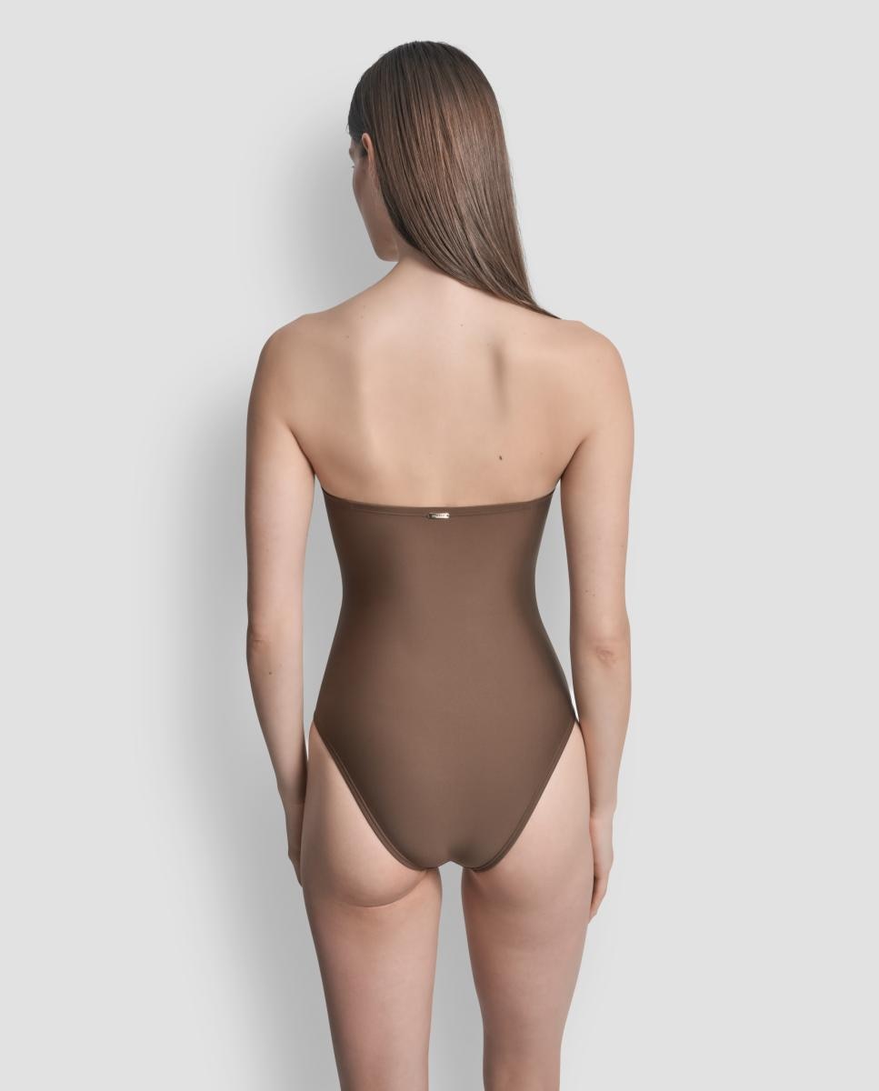 Fato de Banho Redutor Bandeau Franzido com Aro em U Castanho-13