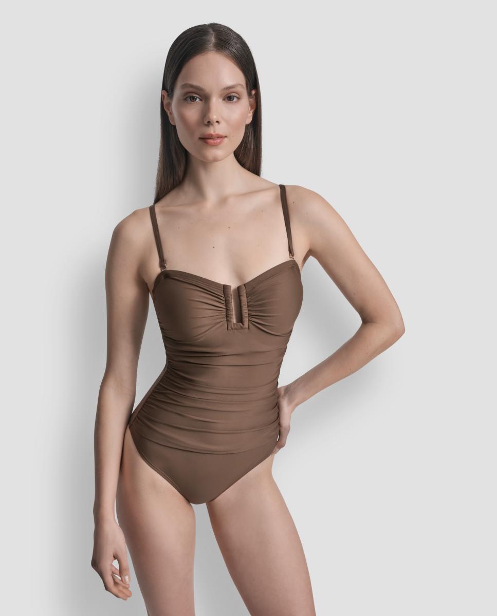 Fato de Banho Redutor Bandeau Franzido com Aro em U Castanho-14