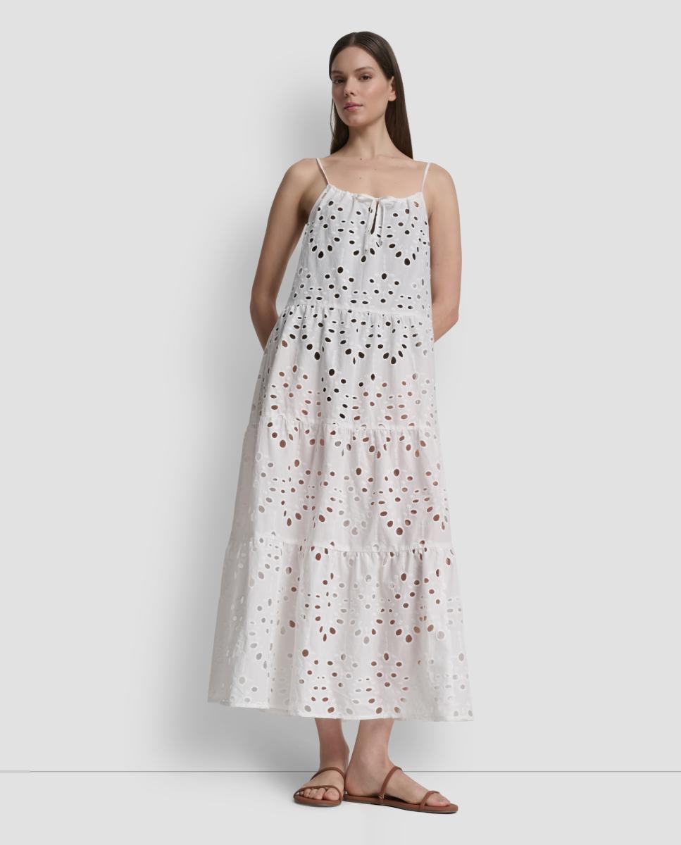 DKNY - Vestido maxi troquelado y volantes.