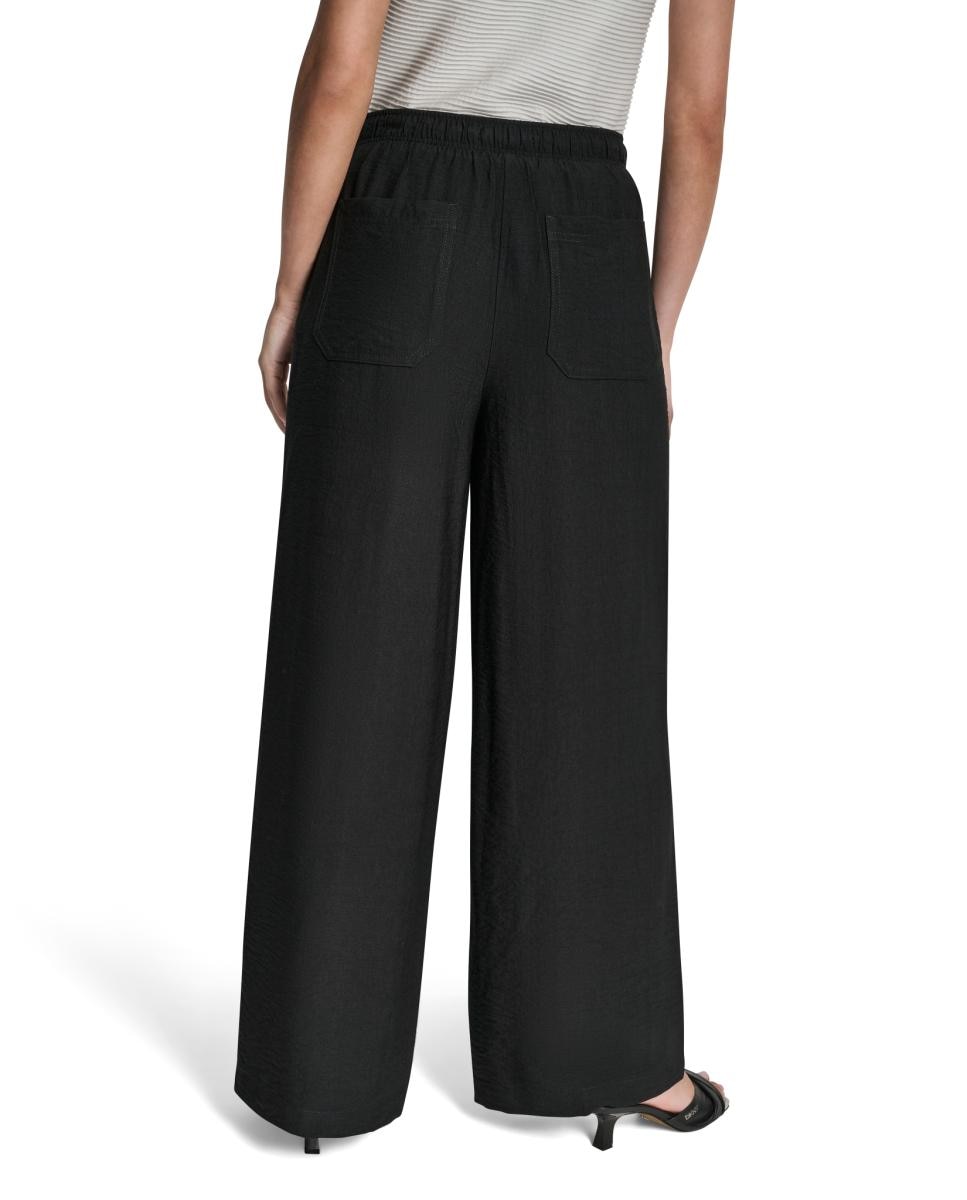 Calças fluidas de mulher Preto-4