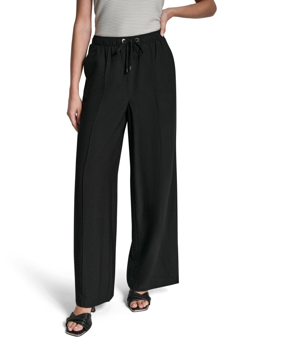 Calças fluidas de mulher Preto-5