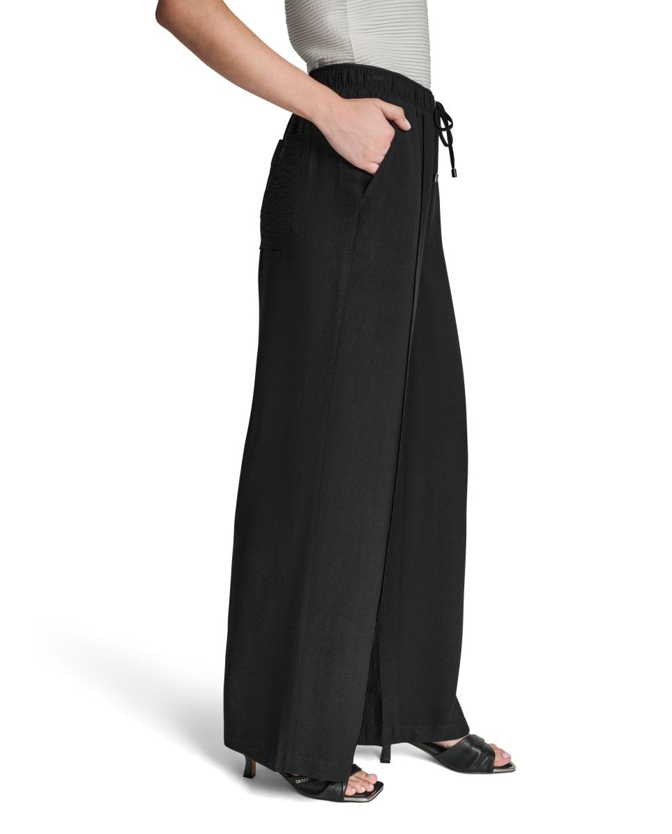 Calças fluidas de mulher Preto-6