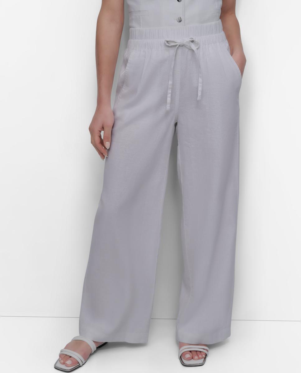 Calças fluidas de mulher Branco-2