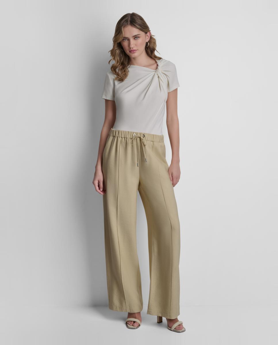 DKNY - Pantalón fluido largo de mujer de tiro medio.