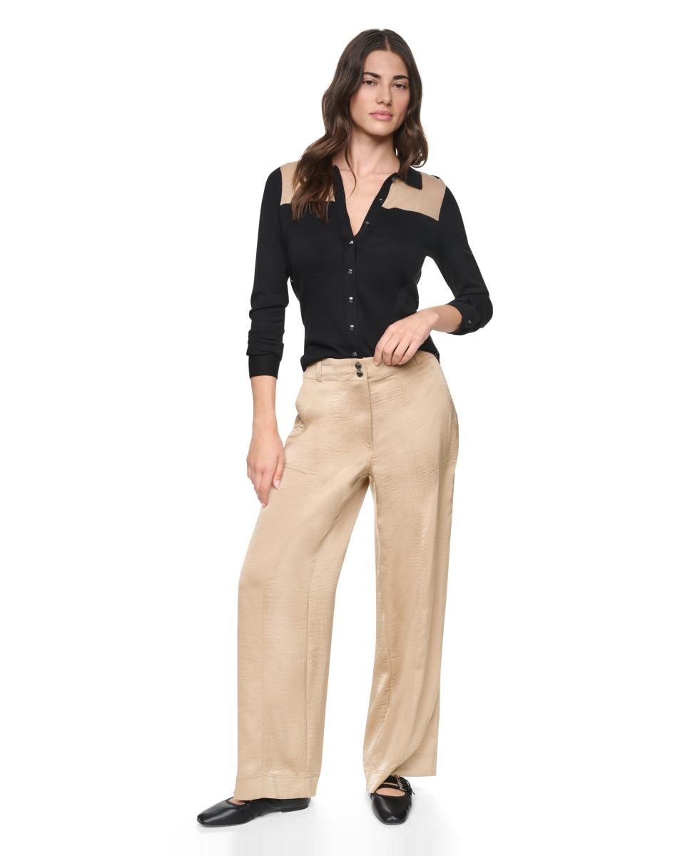 Imagen 0 de Pantalón recto de mujer satinado Beige