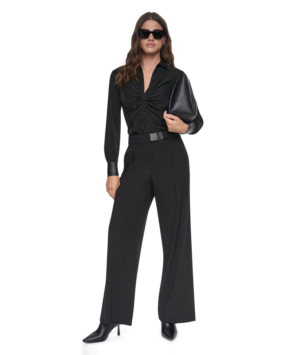 Pantalón de mujer con cinturón - DKNY - Negro Negro-2
