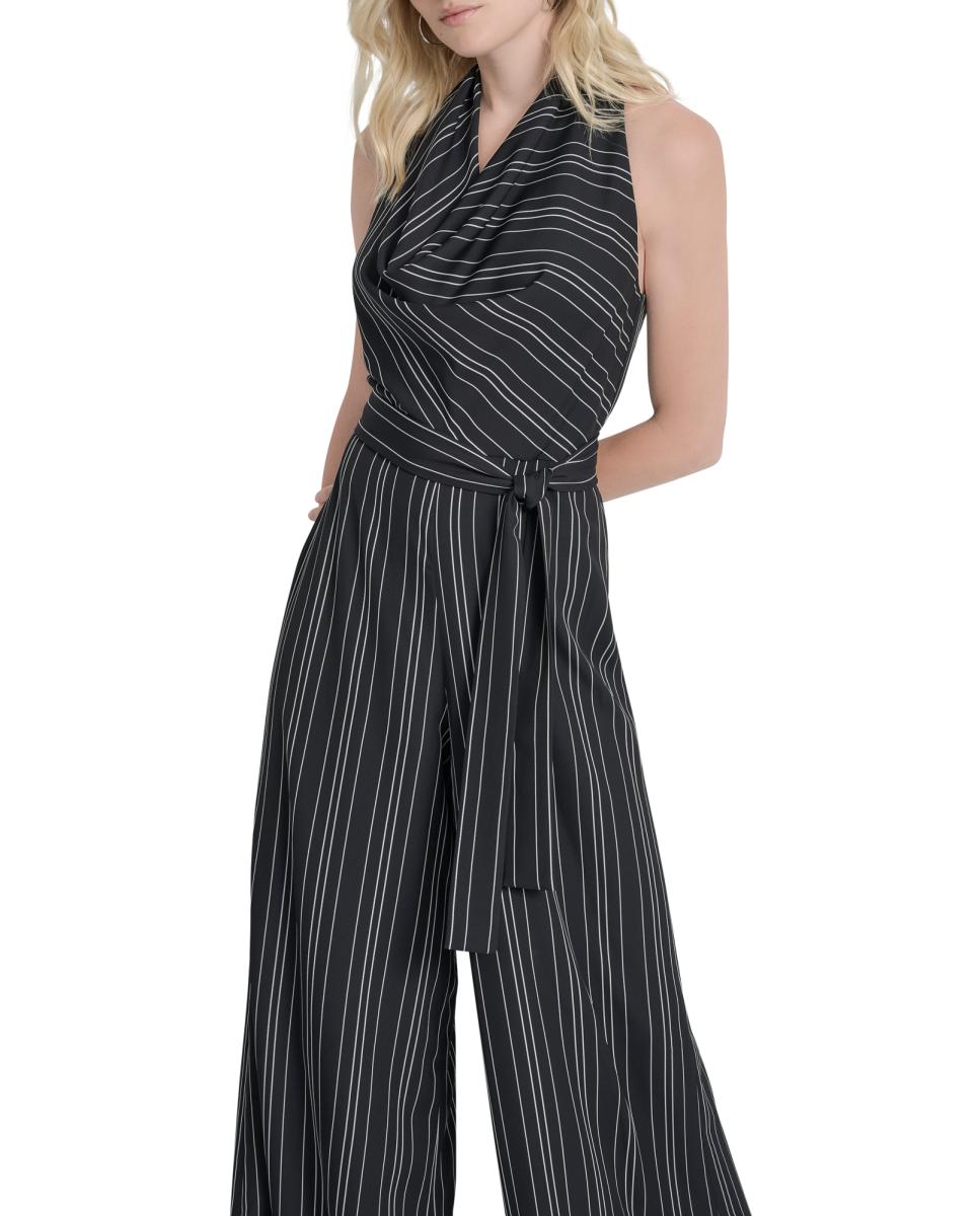 Macacão às Riscas com Gola Halter Preto-2