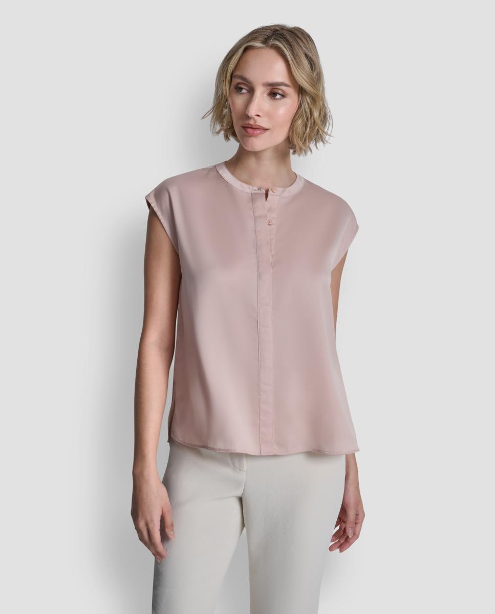 Blusa Acetinada com Manga Curta Rosa-claro-1