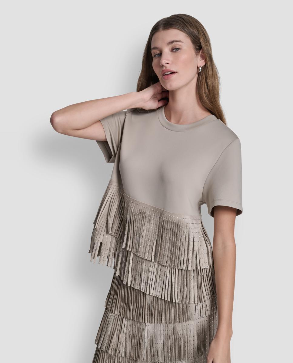 Blusa com Detalhe de Franjas Pequenas Taupe-4