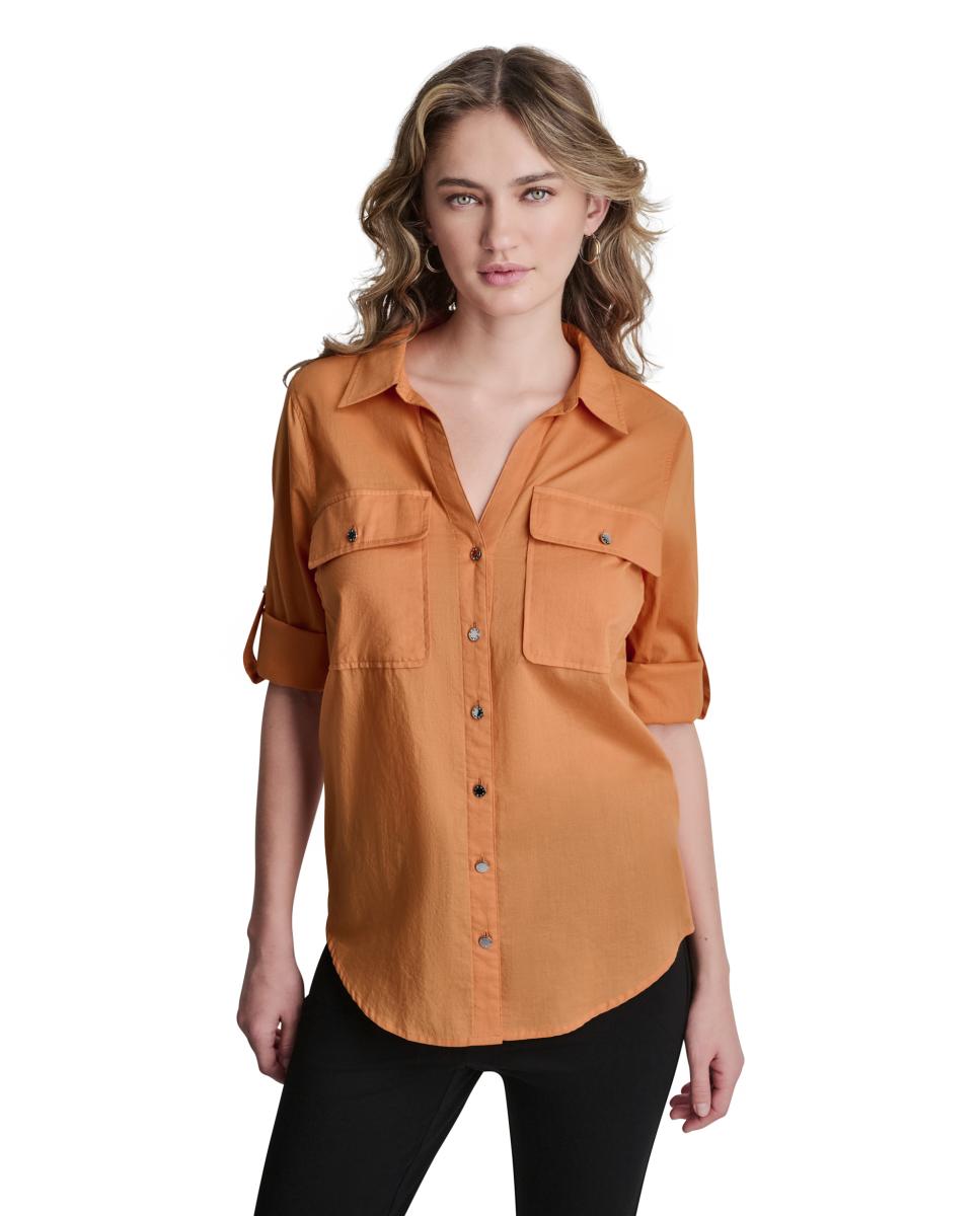 DKNY - Camisa fluida de mujer con mangas remangables.