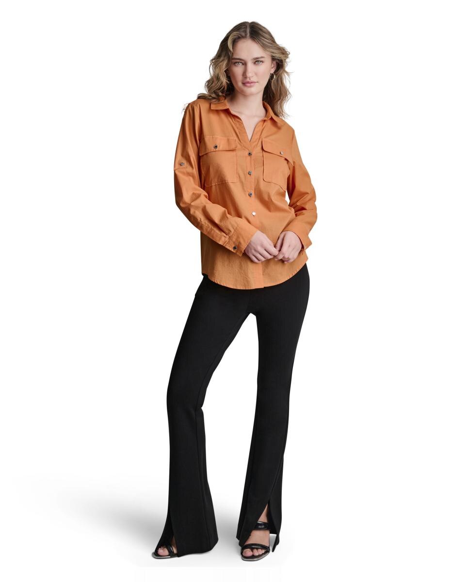 Camisa Fluida com Mangas Dobradas Laranja-4