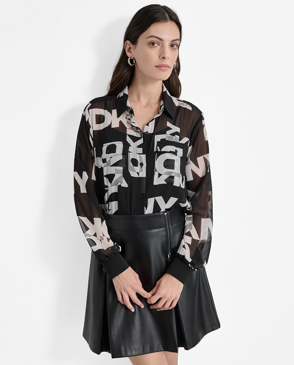 Camisa Abotoada com Manga Comprida Preto-1