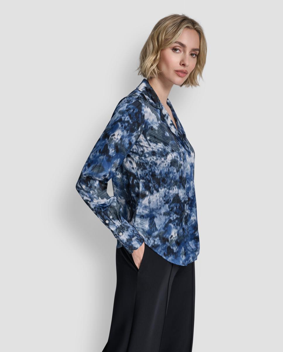 Blusa com Estampado Abstrato Azul-5