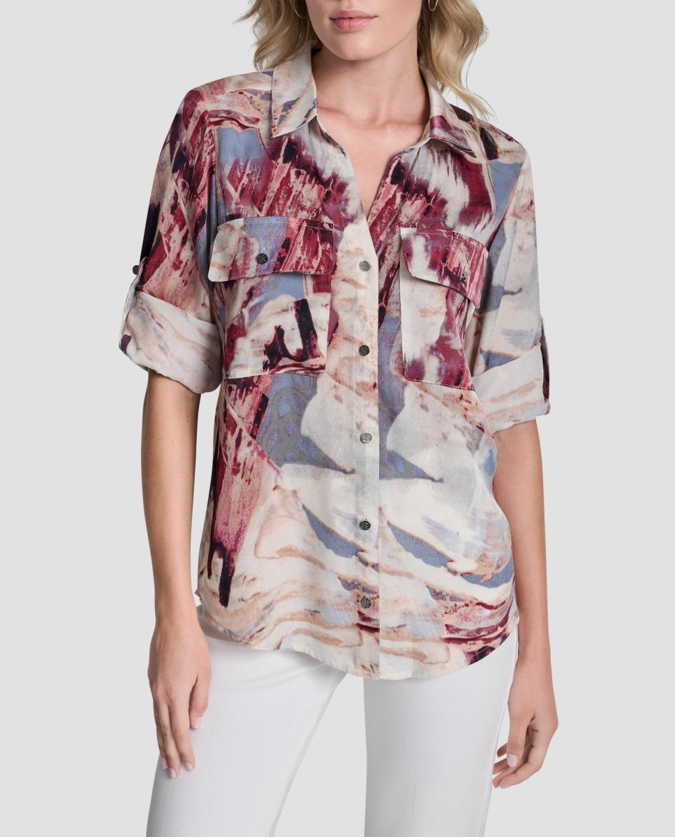 Imagem 0 de Camisa de Botões com Estampado Abstrato