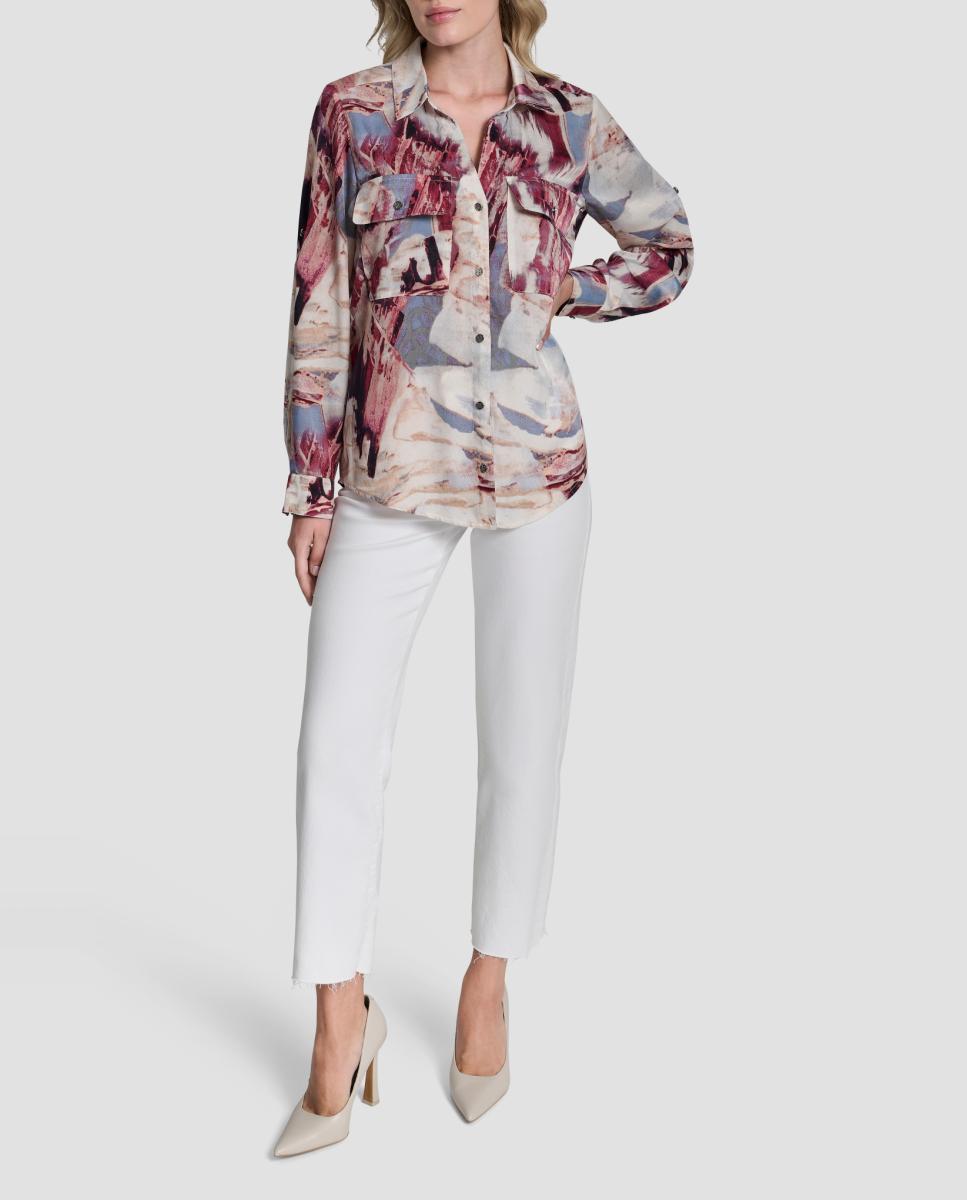 Camisa de Botões com Estampado Abstrato Multicolor-2