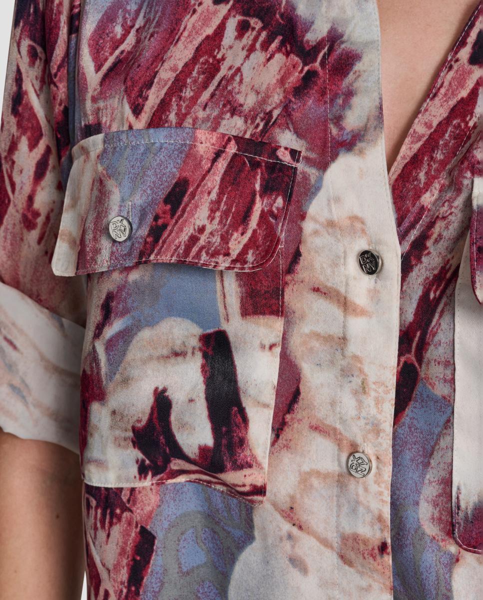Camisa de Botões com Estampado Abstrato Multicolor-3