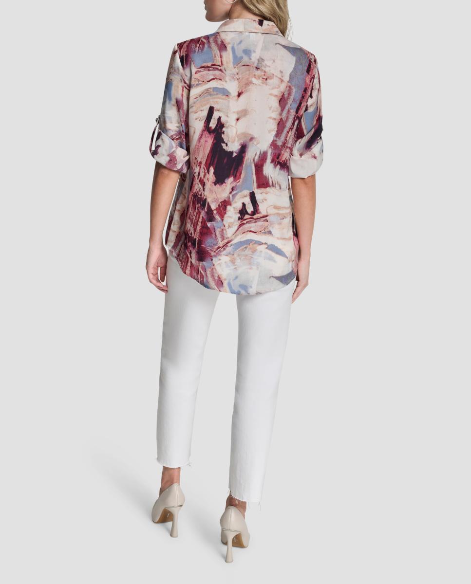 Camisa de Botões com Estampado Abstrato Multicolor-4