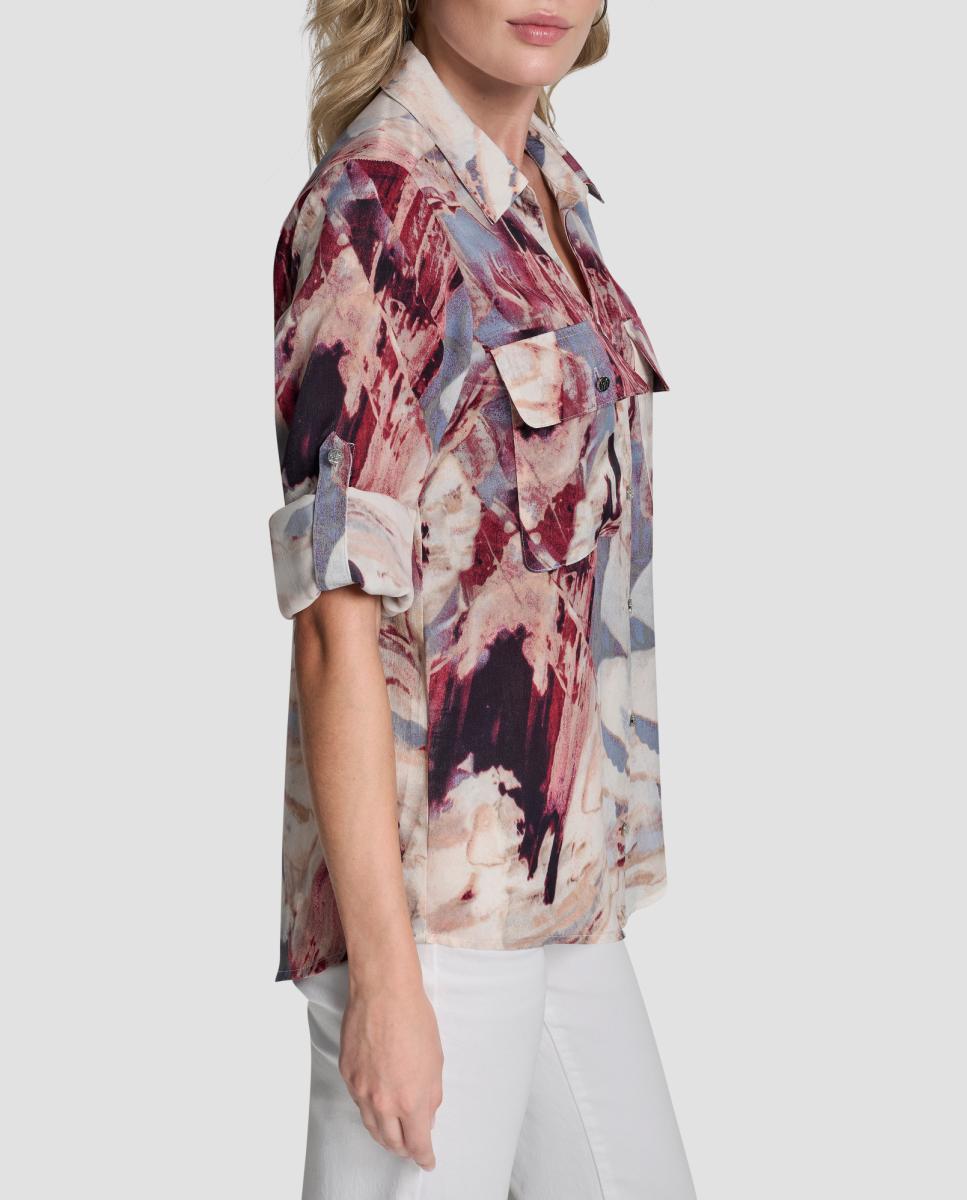 Camisa de Botões com Estampado Abstrato Multicolor-5