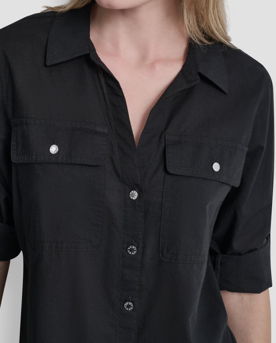 Camisa com Bolsos Laterais Preto-2