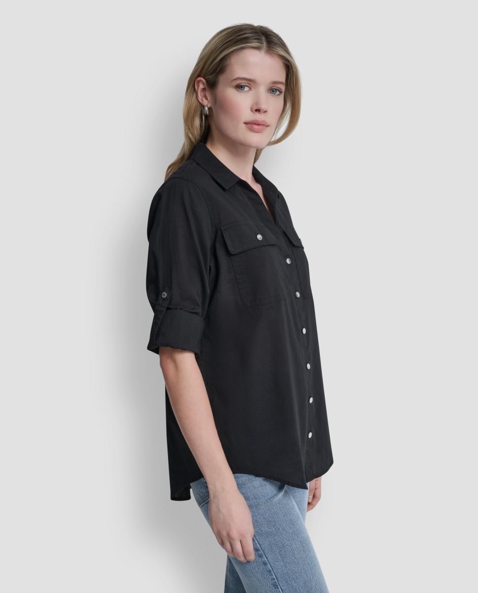 Camisa com Bolsos Laterais Preto-4
