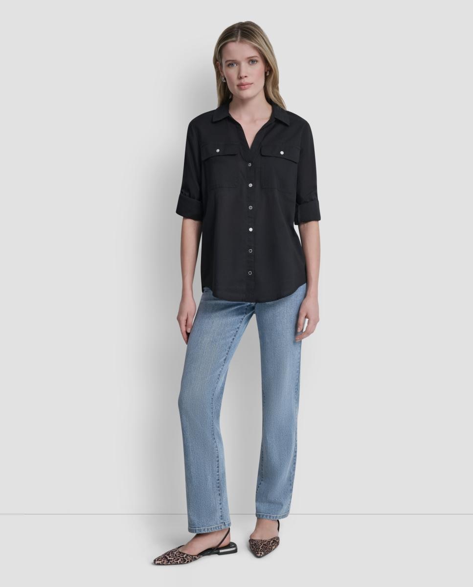 Camisa com Bolsos Laterais Preto-5