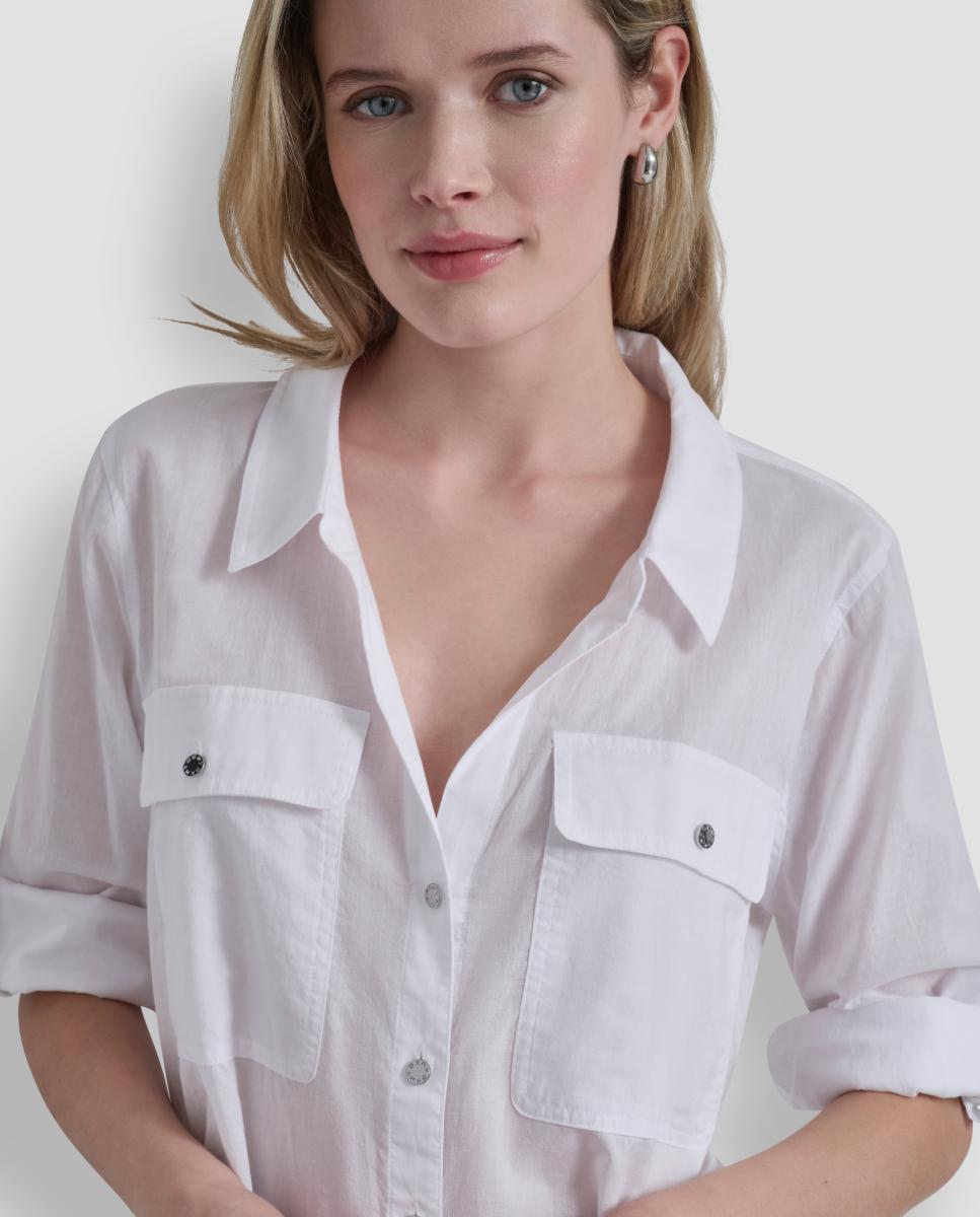 Camisa com Bolsos Laterais Branco-4