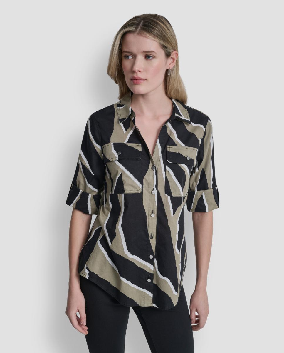 DKNY - Camisa de mujer con estampado abstracto.