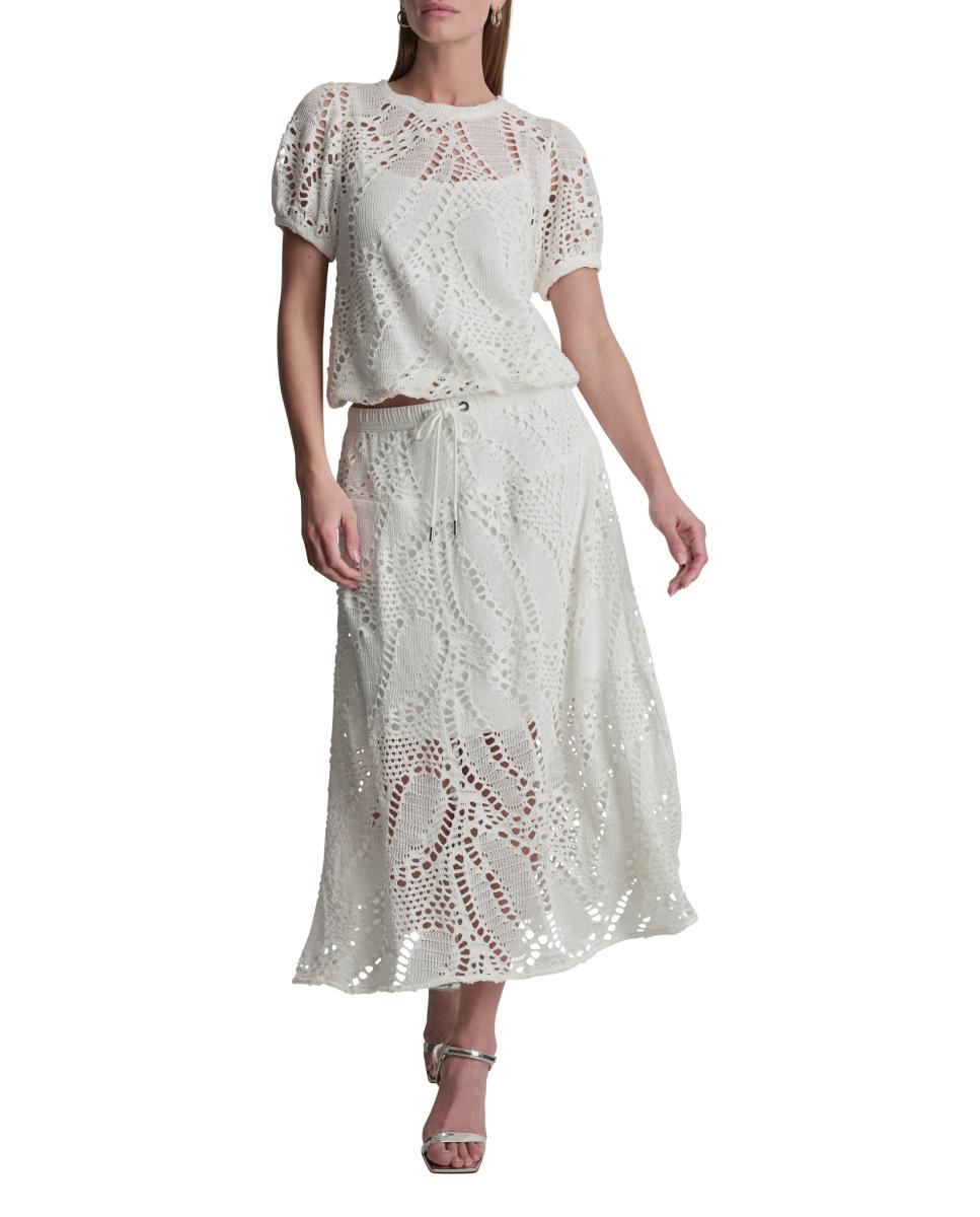 Blusa de Manga 3/4 de Crochet Branco-3