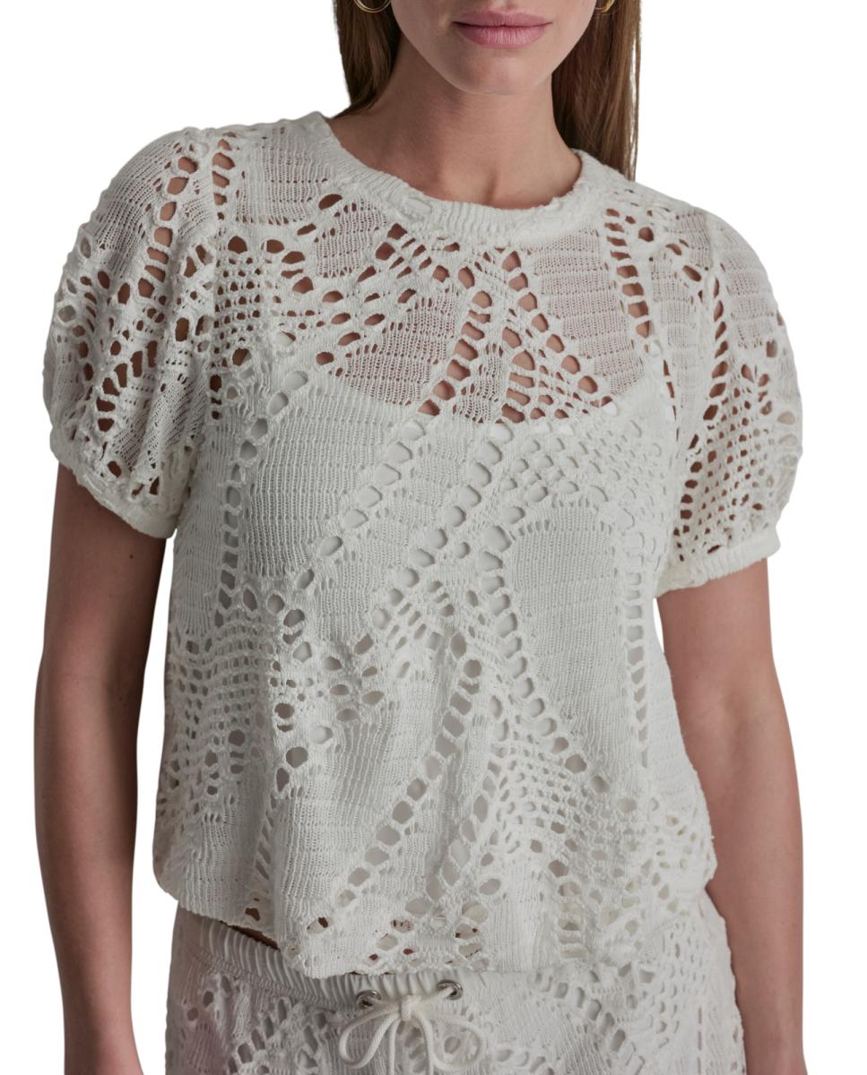 Blusa de Manga 3/4 de Crochet Branco-4
