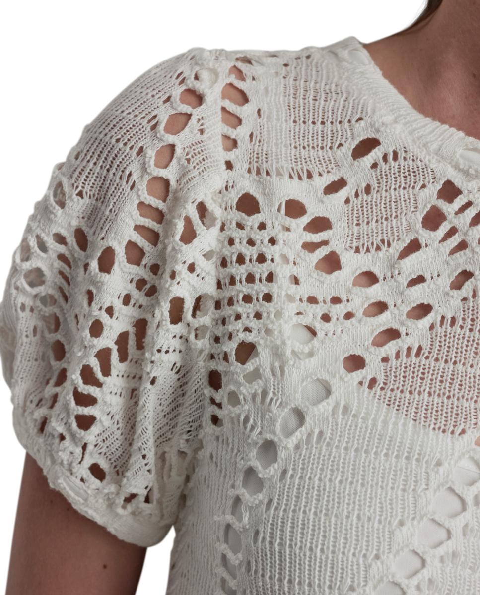 Blusa de Manga 3/4 de Crochet Branco-5