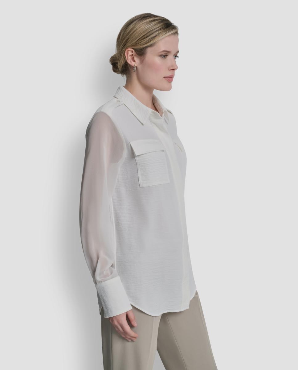 Blusa de mulher com manga comprida Creme-4