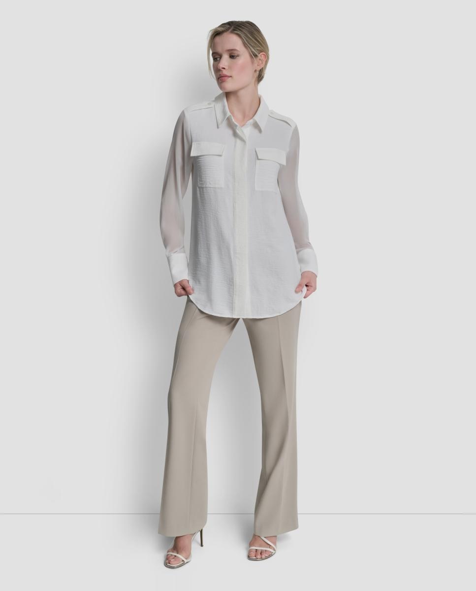 Blusa de mulher com manga comprida Creme-5