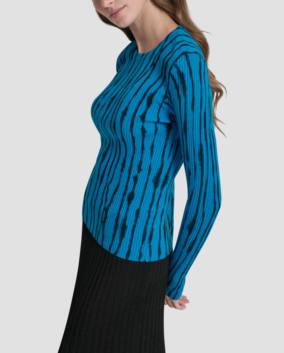 Top Canelado com Estampado Abstrato Azul-6