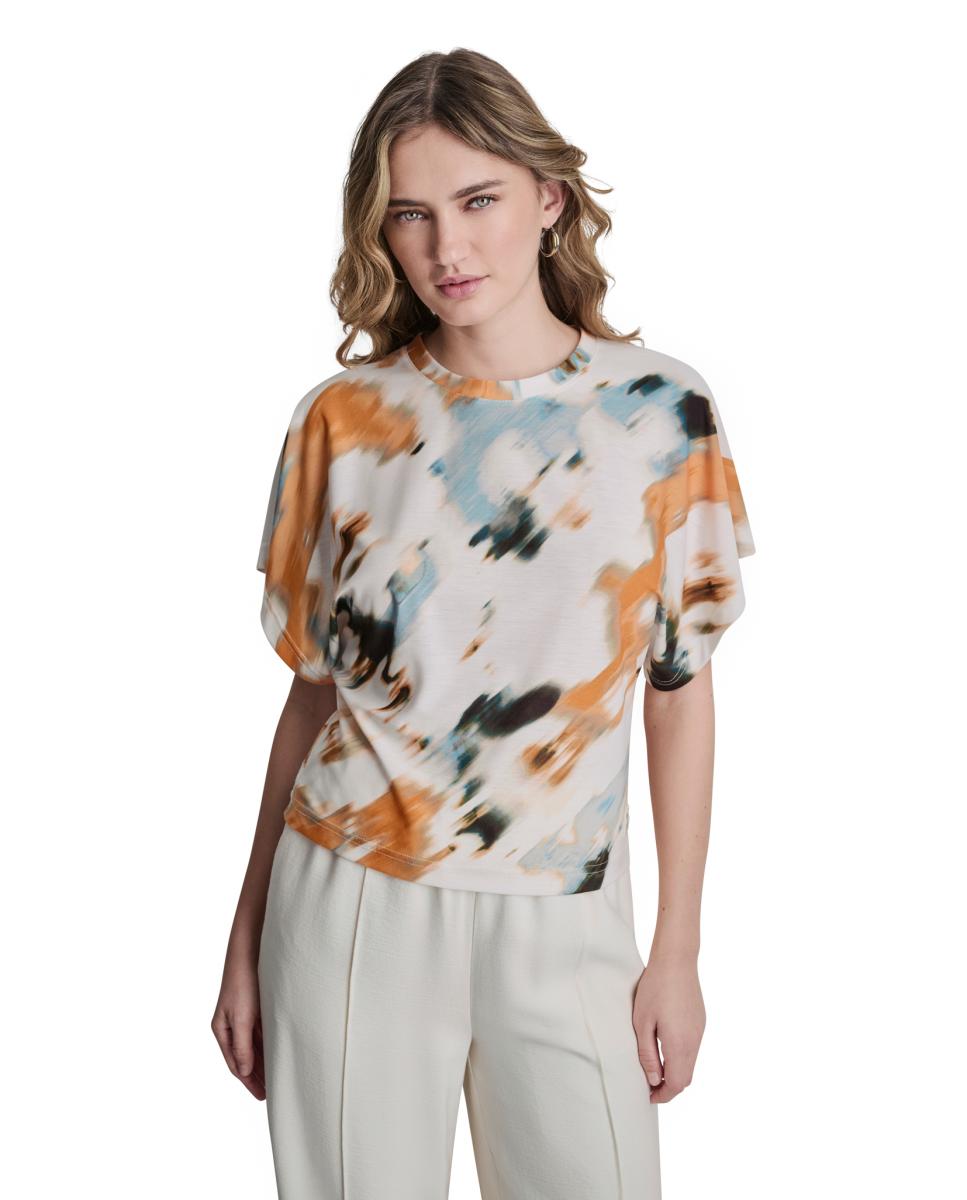 DKNY - Blusa de mujer de manga francesa y cuello redondo de mujer.