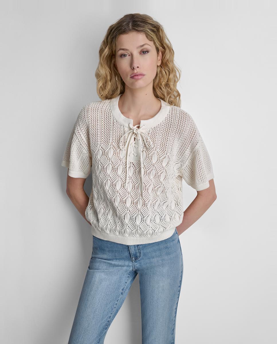 DKNY - Top de mujer de encaje con cordón ajustable.