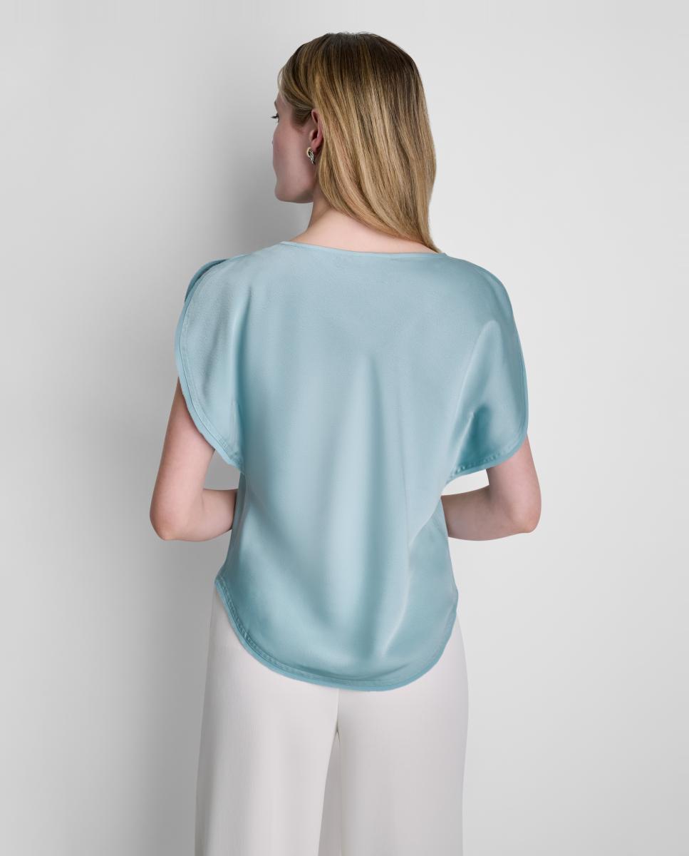 Blusa com Decote Redondo Drapeado Turquesa-4