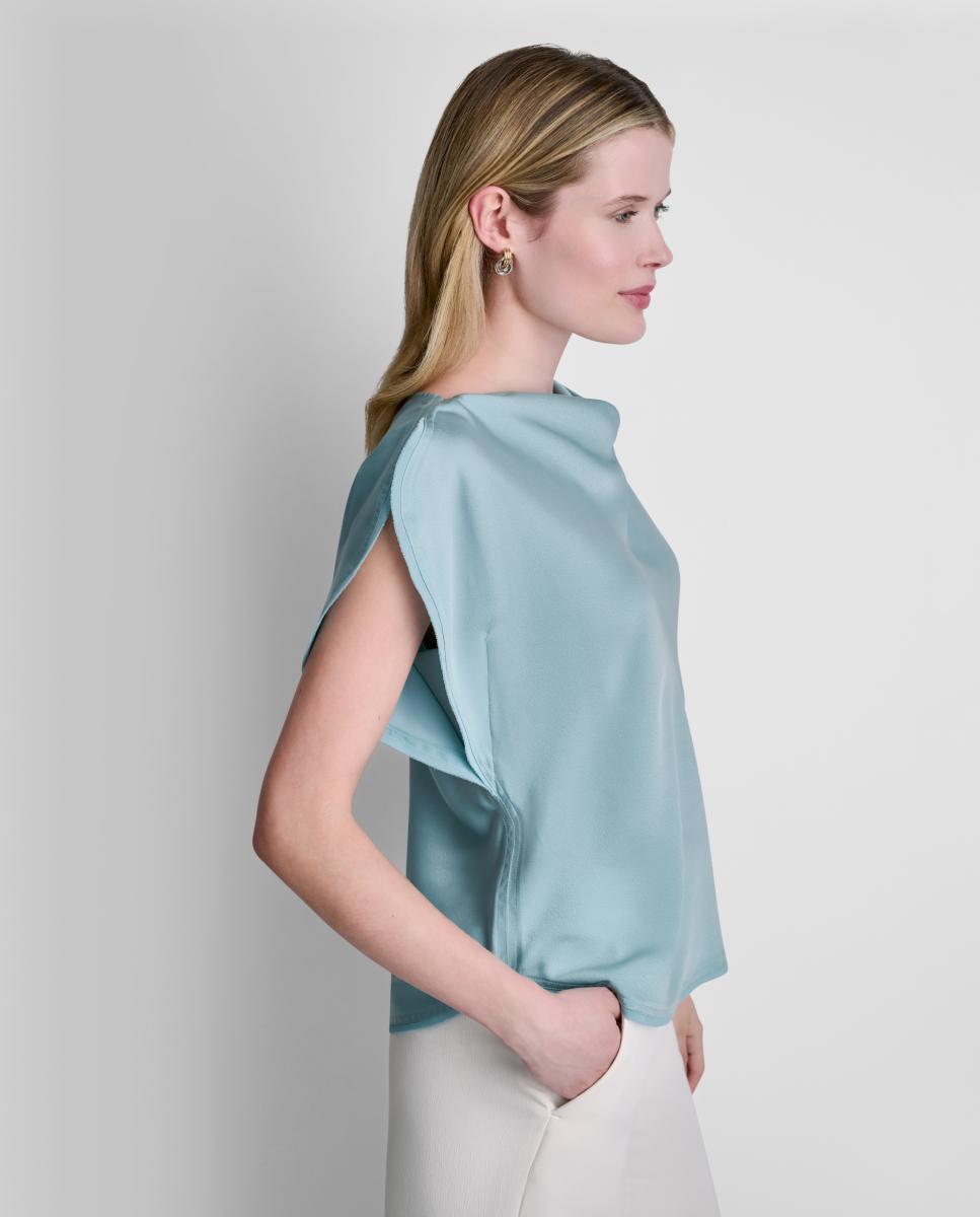 Blusa com Decote Redondo Drapeado Turquesa-5