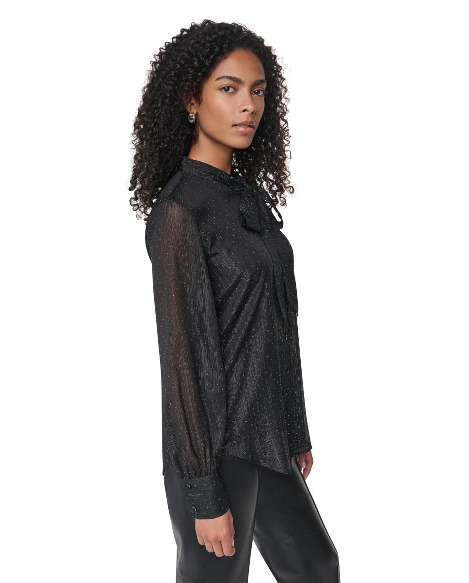 Blusa de Manga Comprida com Laço Preto-3